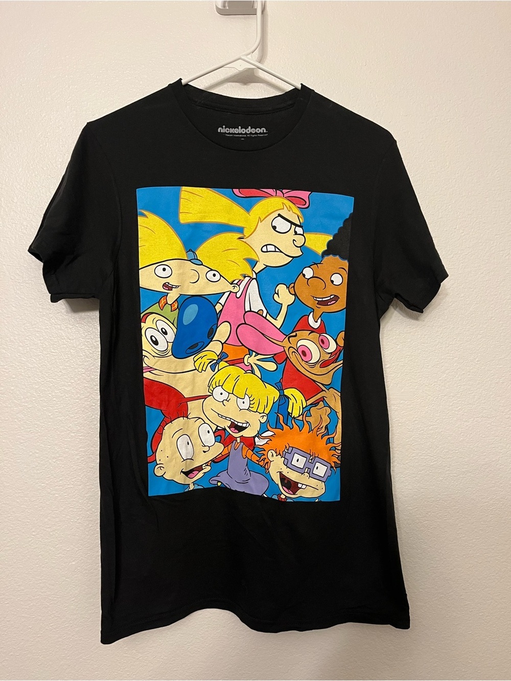 Vintage Nickelodeon Rugrats Hey Arnold Graphic Tee Black 90s Style Size S